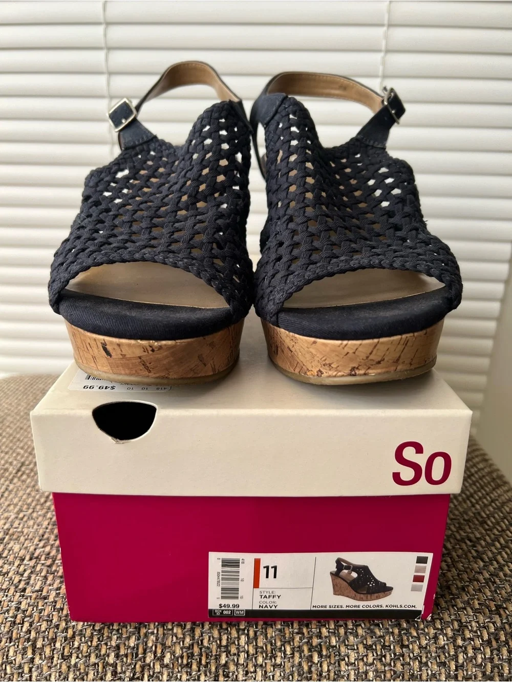 Sonoma Navy Woven Slingback Cork Wedge Sandals
